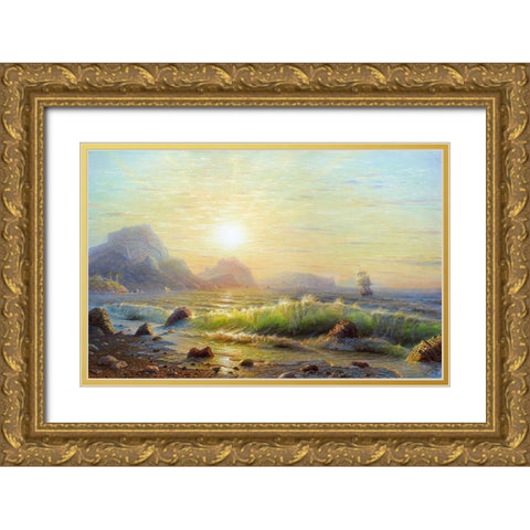 Morning. Surf waves Gold Ornate Wood Framed Art Print with Double Matting by Goryachev, Alexander