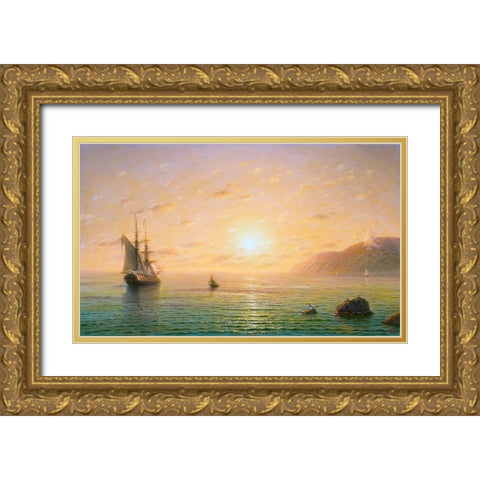 Sailboat in the sea. Morning Gold Ornate Wood Framed Art Print with Double Matting by Goryachev, Alexander
