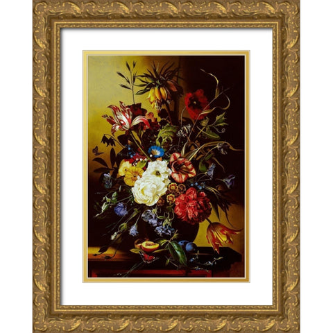 Still-life with flowers Gold Ornate Wood Framed Art Print with Double Matting by Golovin, Konstantin