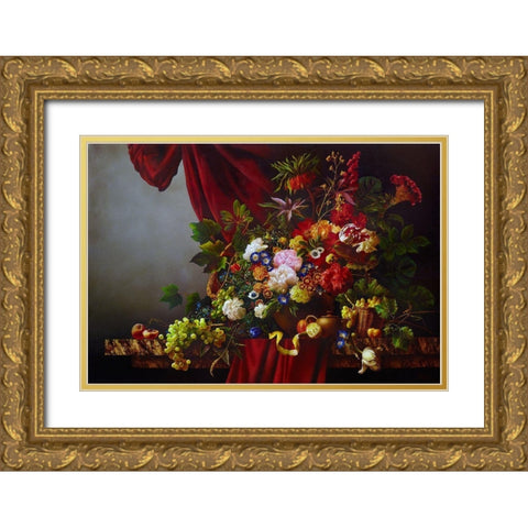Still-life with flowers Gold Ornate Wood Framed Art Print with Double Matting by Golovin, Konstantin