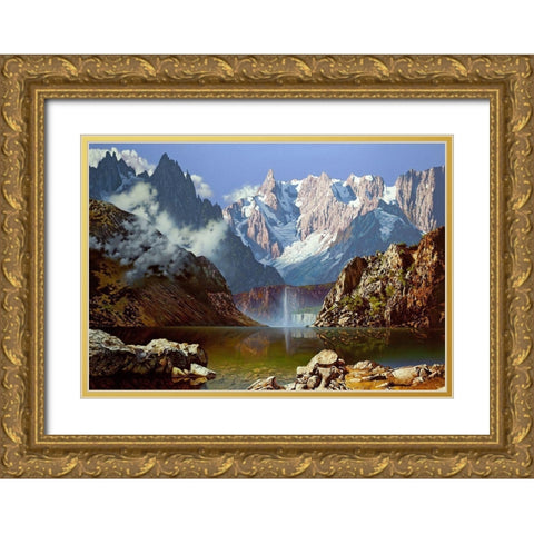 Mountain lake Gold Ornate Wood Framed Art Print with Double Matting by Golovin, Konstantin