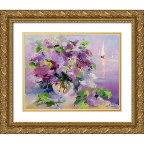 Lilac and yachts Gold Ornate Wood Framed Art Print with Double Matting by Kotinova, Galina