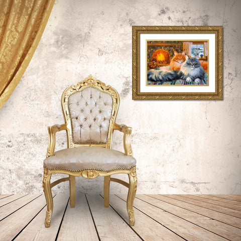 By the fireplace. In the country Gold Ornate Wood Framed Art Print with Double Matting by Kotinova, Galina