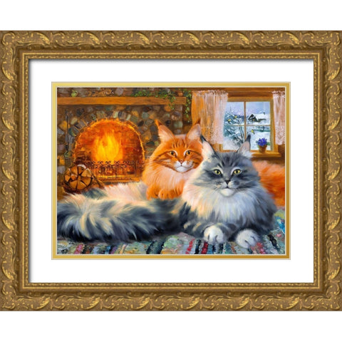 By the fireplace. In the country Gold Ornate Wood Framed Art Print with Double Matting by Kotinova, Galina