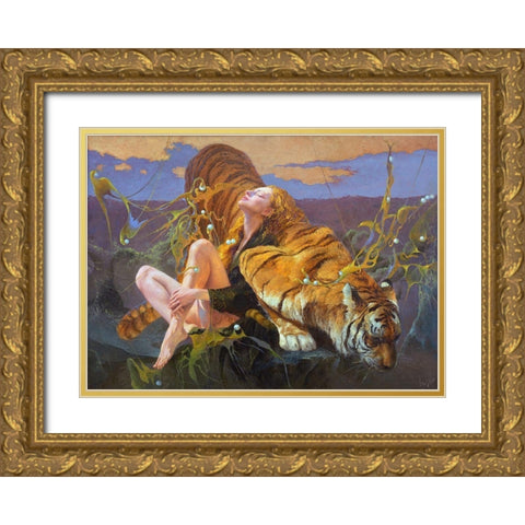 Pearl hunters Gold Ornate Wood Framed Art Print with Double Matting by Klapoukh, Yury