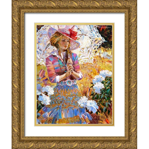 Girl with an openwork umbrella Gold Ornate Wood Framed Art Print with Double Matting by Lashkevich, Alexey