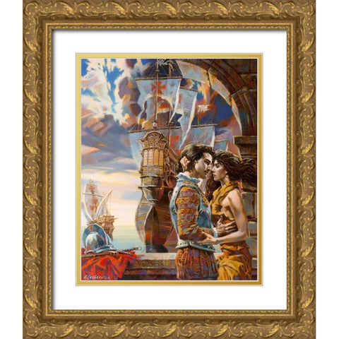 Farewell to the conquistador Gold Ornate Wood Framed Art Print with Double Matting by Lashkevich, Alexey