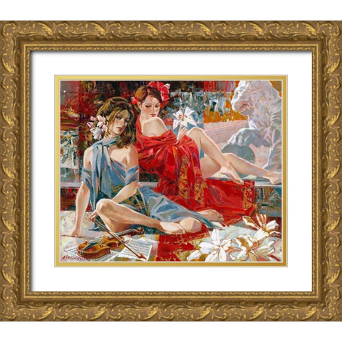 Music lessons Gold Ornate Wood Framed Art Print with Double Matting by Lashkevich, Alexey