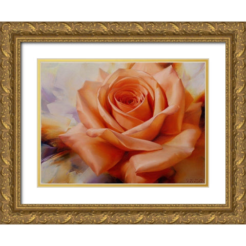 Orange rose Gold Ornate Wood Framed Art Print with Double Matting by Levashov, Igor