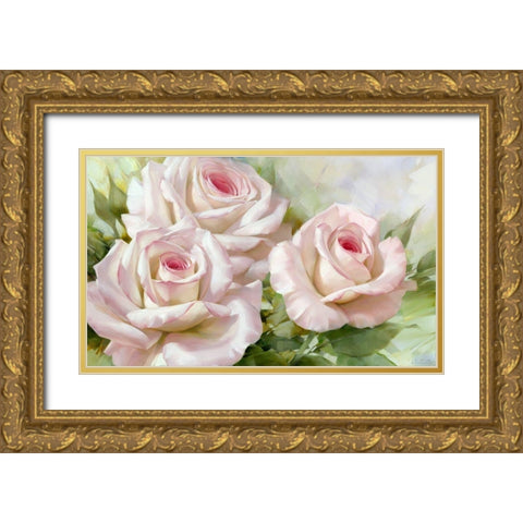 White and pink roses 1 Gold Ornate Wood Framed Art Print with Double Matting by Levashov, Igor