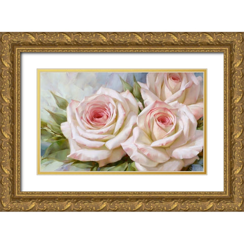 White and pink roses 2 Gold Ornate Wood Framed Art Print with Double Matting by Levashov, Igor