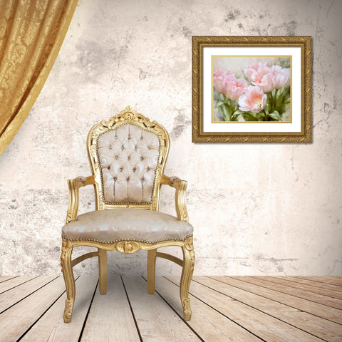 Pink tulips Gold Ornate Wood Framed Art Print with Double Matting by Levashov, Igor