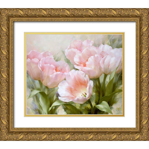 Pink tulips Gold Ornate Wood Framed Art Print with Double Matting by Levashov, Igor