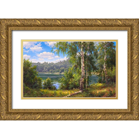 Forest lake Gold Ornate Wood Framed Art Print with Double Matting by Prishchepa, Igor