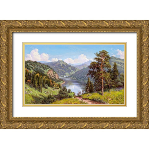 Mountain valley Gold Ornate Wood Framed Art Print with Double Matting by Prishchepa, Igor