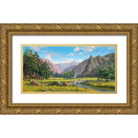 Mountain idyll Gold Ornate Wood Framed Art Print with Double Matting by Prishchepa, Igor