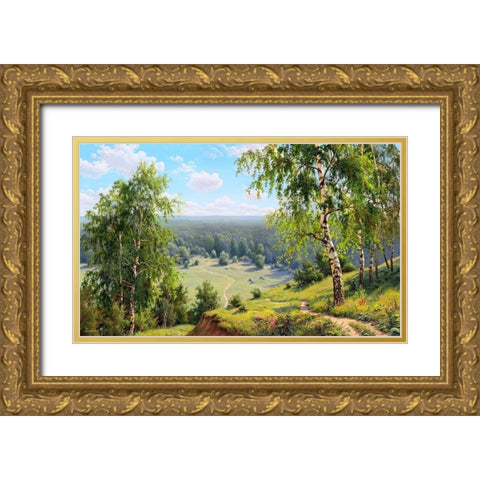 Birch valley Gold Ornate Wood Framed Art Print with Double Matting by Prishchepa, Igor