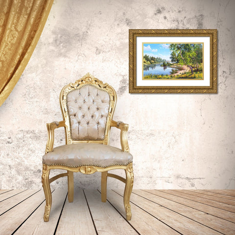 Birches near the river  Gold Ornate Wood Framed Art Print with Double Matting by Prishchepa, Igor