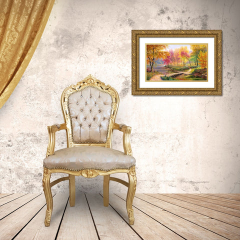 Autumn in the old park Gold Ornate Wood Framed Art Print with Double Matting by Potapov, Vitaly
