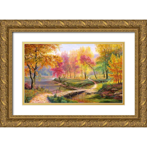 Autumn in the old park Gold Ornate Wood Framed Art Print with Double Matting by Potapov, Vitaly