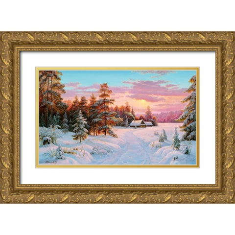 The road to the house Gold Ornate Wood Framed Art Print with Double Matting by Potapov, Vitaly