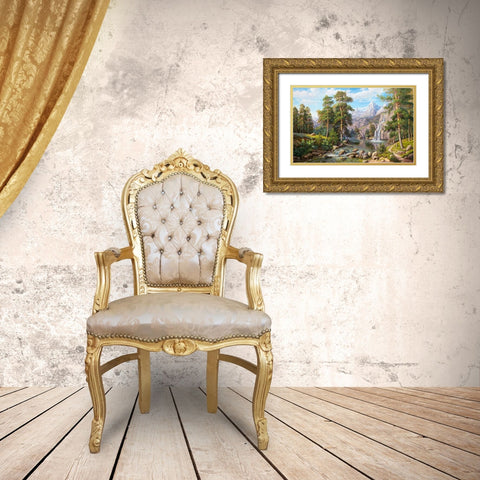Waterfall Gold Ornate Wood Framed Art Print with Double Matting by Potapov, Vitaly