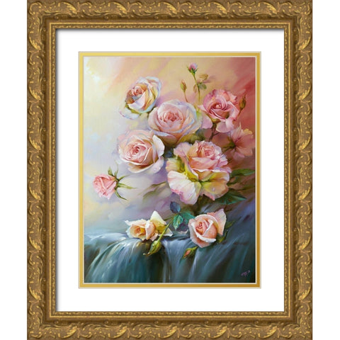 Pink morning Gold Ornate Wood Framed Art Print with Double Matting by Romanov, Roman