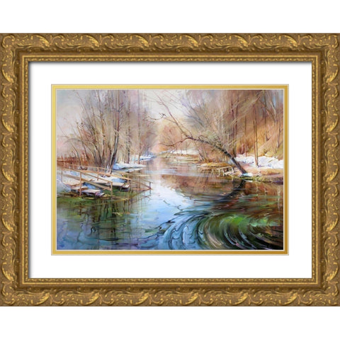 April Gold Ornate Wood Framed Art Print with Double Matting by Romanov, Roman