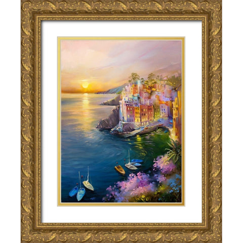 Riomaggiore Gold Ornate Wood Framed Art Print with Double Matting by Romanov, Roman