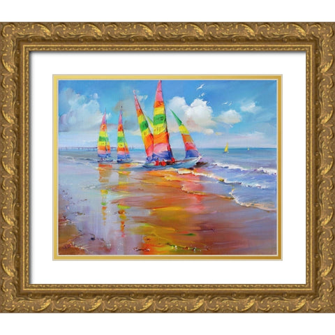 Saint Jean de Monts Gold Ornate Wood Framed Art Print with Double Matting by Romanov, Roman