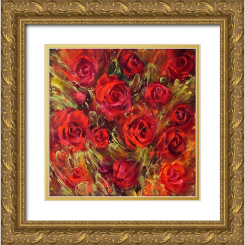 Roses 2 Gold Ornate Wood Framed Art Print with Double Matting by Romanov, Roman