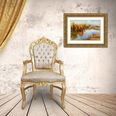 Autumn palette Gold Ornate Wood Framed Art Print with Double Matting by Romanov, Roman