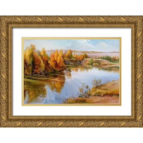 Autumn palette Gold Ornate Wood Framed Art Print with Double Matting by Romanov, Roman