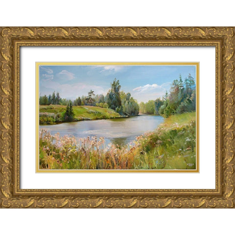July Gold Ornate Wood Framed Art Print with Double Matting by Romanov, Roman