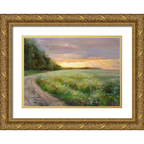 Field Gold Ornate Wood Framed Art Print with Double Matting by Romanov, Roman