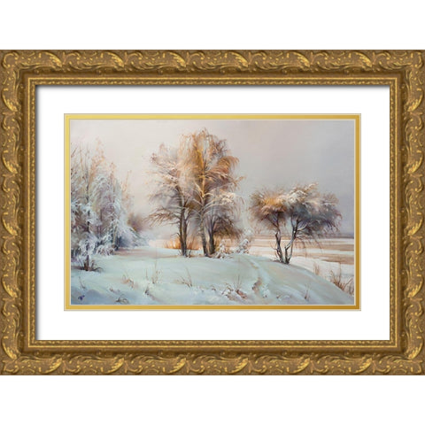 It snowed Gold Ornate Wood Framed Art Print with Double Matting by Romanov, Roman