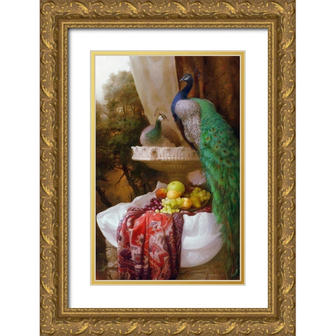 Peacocks Gold Ornate Wood Framed Art Print with Double Matting by Sevryukov, Dmitry