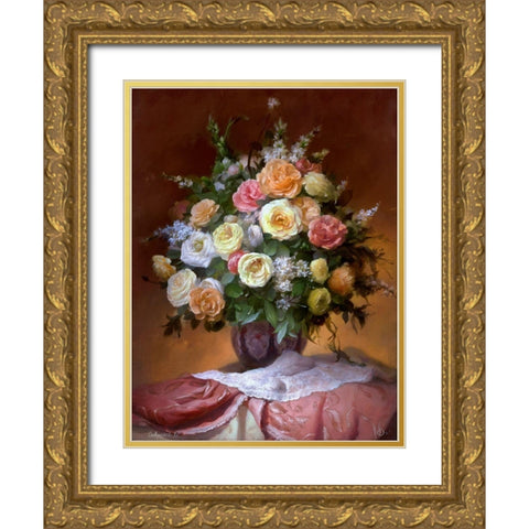 Bouquet of roses Gold Ornate Wood Framed Art Print with Double Matting by Sevryukov, Dmitry