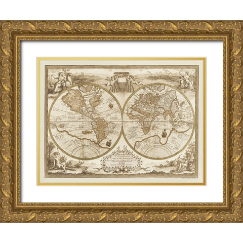 Mappa del Globo Terraqueo Gold Ornate Wood Framed Art Print with Double Matting by Anonymous