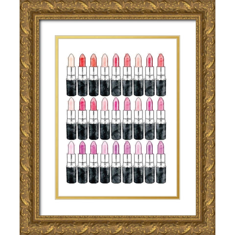 Lipsticks Gold Ornate Wood Framed Art Print with Double Matting by Greenwood, Amanda