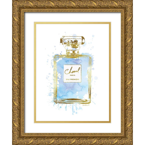 Perfume Bottle Blue Gold Ornate Wood Framed Art Print with Double Matting by Greenwood, Amanda