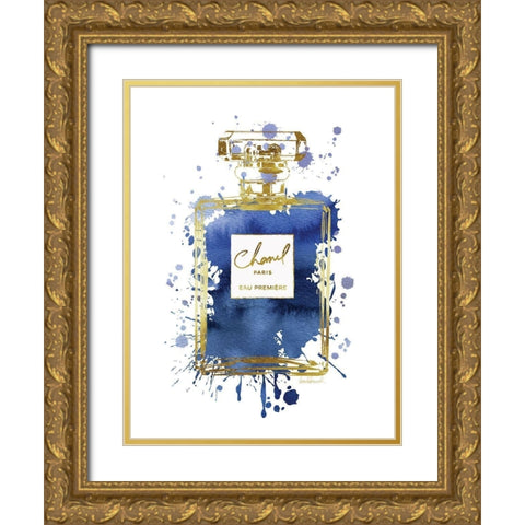 Perfume Bottle Navy Gold Ornate Wood Framed Art Print with Double Matting by Greenwood, Amanda