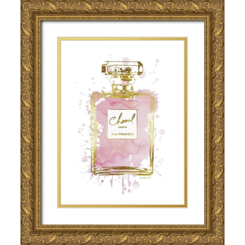 Perfume Bottle Dusty Rose Gold Ornate Wood Framed Art Print with Double Matting by Greenwood, Amanda