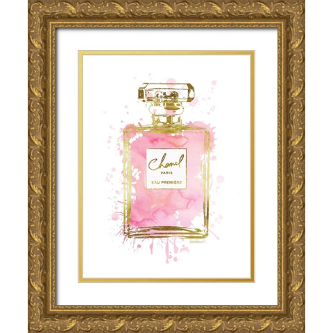 Perfume Bottle Pink Gold Ornate Wood Framed Art Print with Double Matting by Greenwood, Amanda