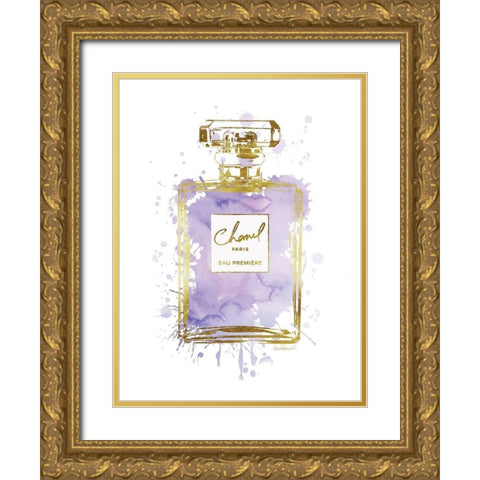 Perfume Bottle Purple Gold Ornate Wood Framed Art Print with Double Matting by Greenwood, Amanda
