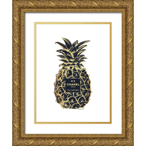 Black Gold Pineapple Gold Ornate Wood Framed Art Print with Double Matting by Greenwood, Amanda