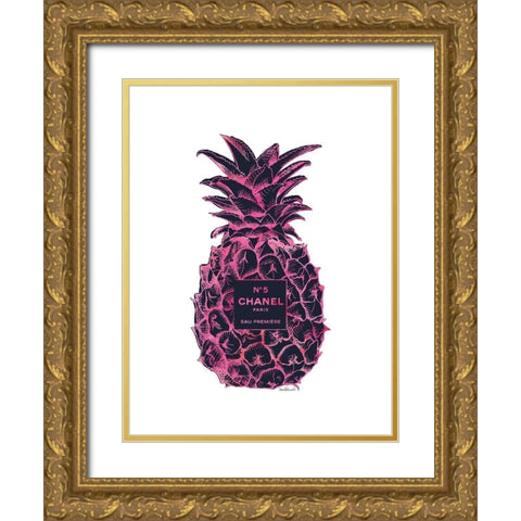 Black Pink Pineapple Gold Ornate Wood Framed Art Print with Double Matting by Greenwood, Amanda