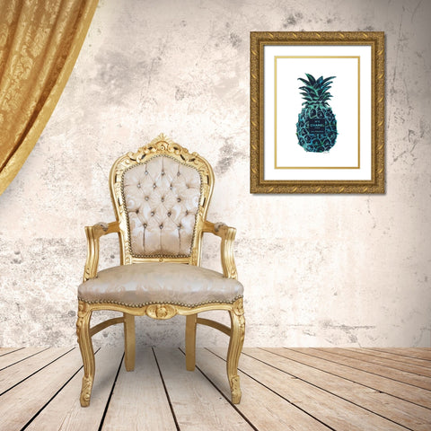 Black Tropical Pineapple Gold Ornate Wood Framed Art Print with Double Matting by Greenwood, Amanda
