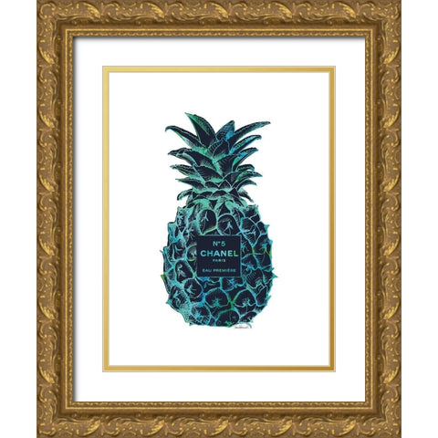 Black Tropical Pineapple Gold Ornate Wood Framed Art Print with Double Matting by Greenwood, Amanda