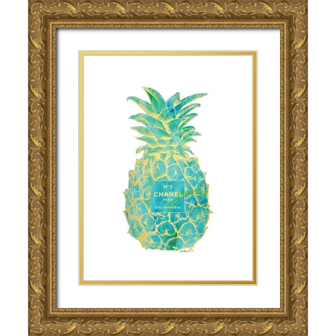 Green Gold Pineapple Gold Ornate Wood Framed Art Print with Double Matting by Greenwood, Amanda